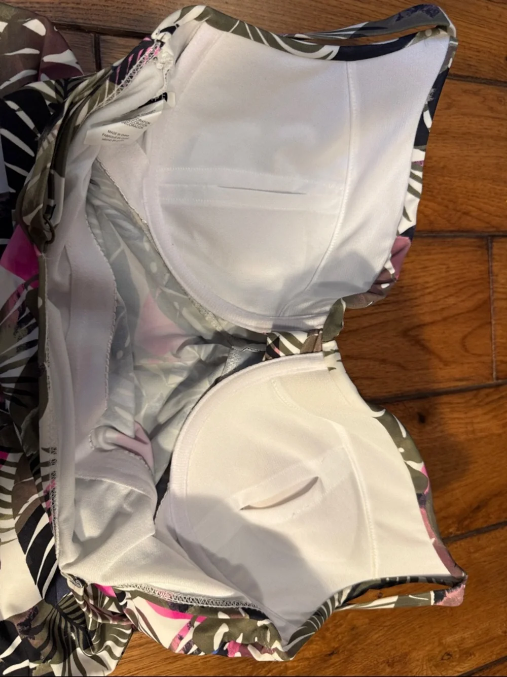 Island Escape Tropical Leaf Swim Camisole in Pink, Olive & Black sz. 12 - Picture 3 of 5